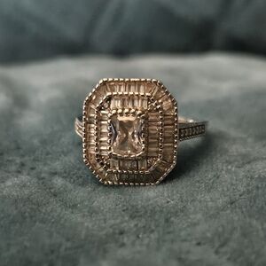 Elegant Sterling Silver Emerald Cut Women's Ring